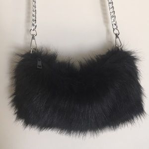 Black Furry Shoulder Bag
